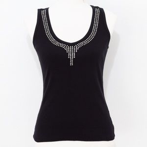 me & ko Women's Black Tank Top with Neckline Rhinestones Size Small
